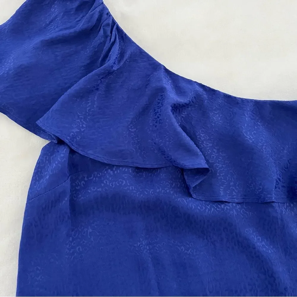 Anthropologie Ruffled One-Shoulder Mini Dress in Blue, Size 0 NWOT